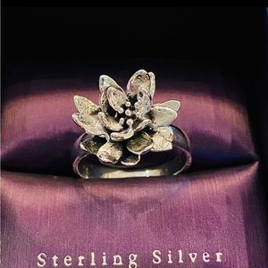 Solid 925 Sterling Silver Handcrafted 3D Flower Ring Size 10